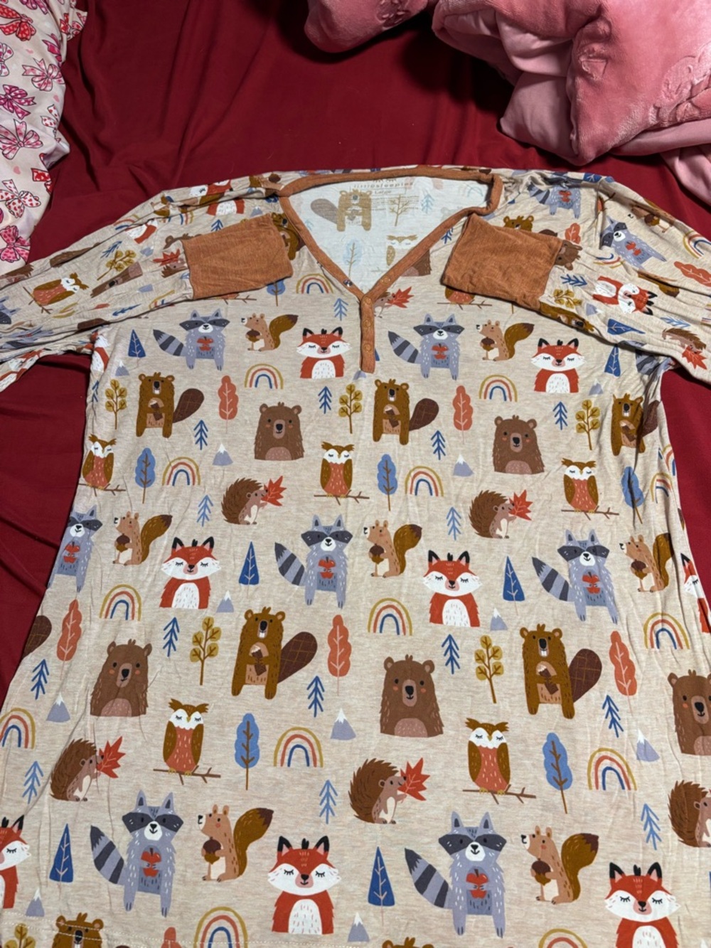 Little Sleepies Neutral Woodland Animal Pajama Set with Rust Accents - Picture 2 of 3